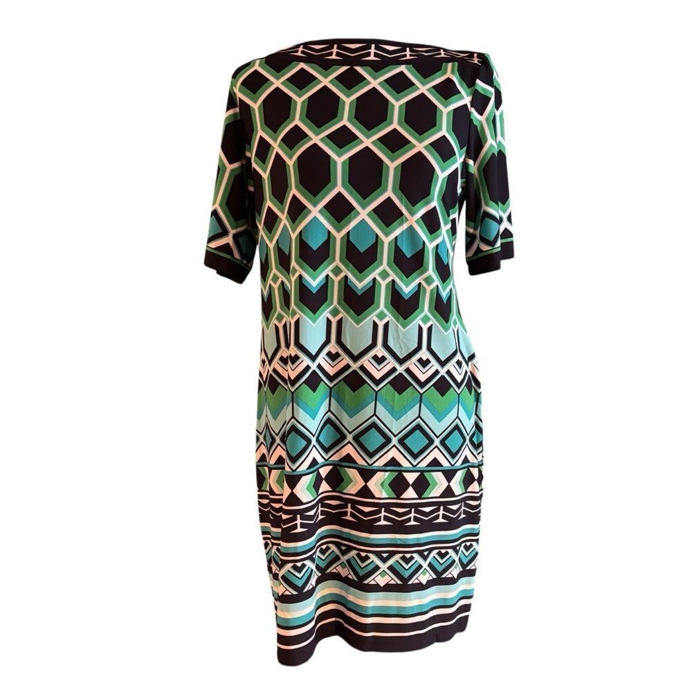 DB Signature Navy, Green & White Shift Midi Dress in Ladies 10P.